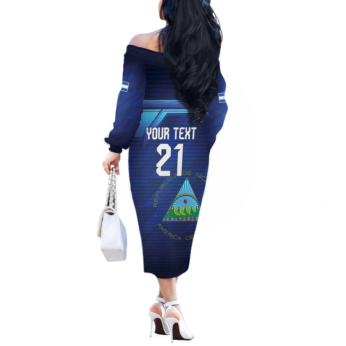 Nicaragua Football Custom Off The Shoulder Long Sleeve Dress Come On Los Pinoleros