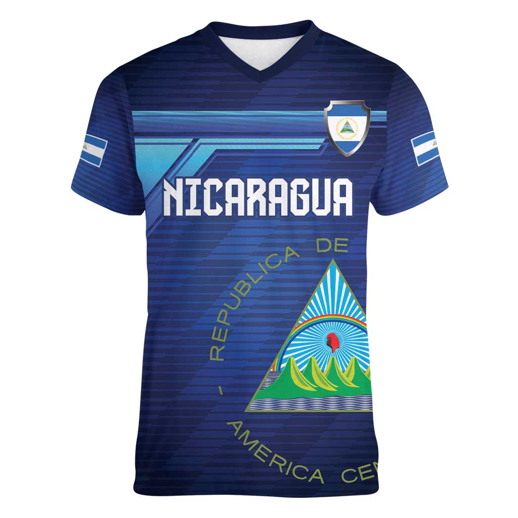 Nicaragua Football Custom Women V-Neck T-Shirt Come On Los Pinoleros