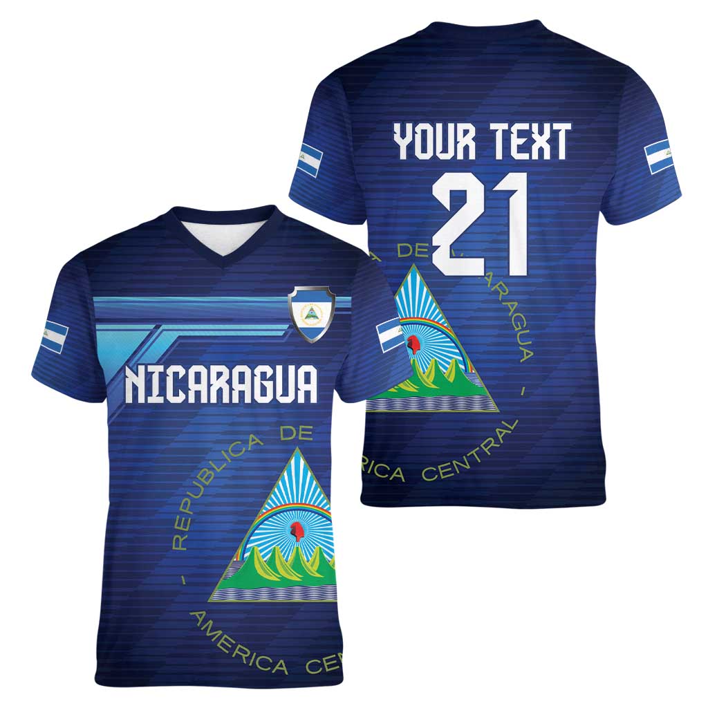 Nicaragua Football Custom Women V-Neck T-Shirt Come On Los Pinoleros