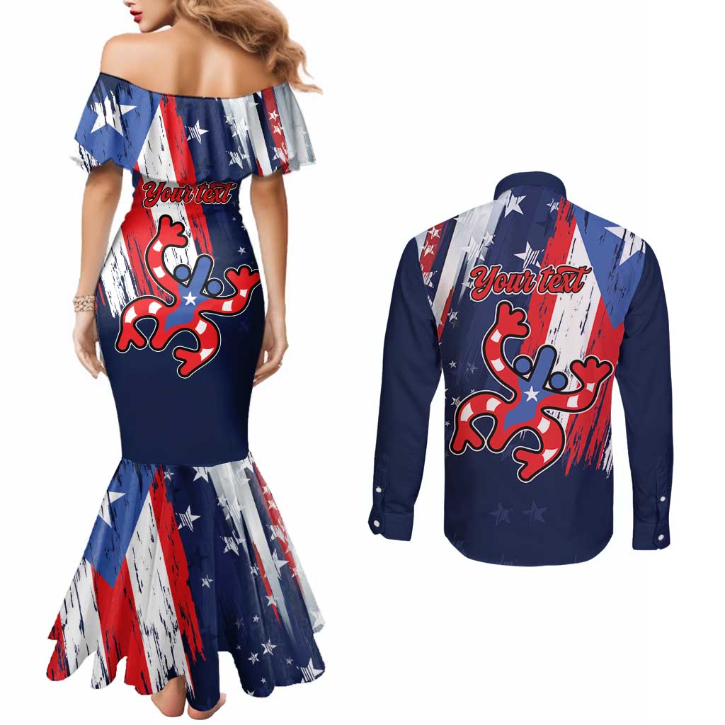 Personalized Puerto Rico American Couples Matching Mermaid Dress and Long Sleeve Button Shirt Boricua Taino Frog