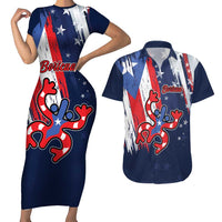 Personalized Puerto Rico American Couples Matching Short Sleeve Bodycon Dress and Hawaiian Shirt Boricua Taino Frog