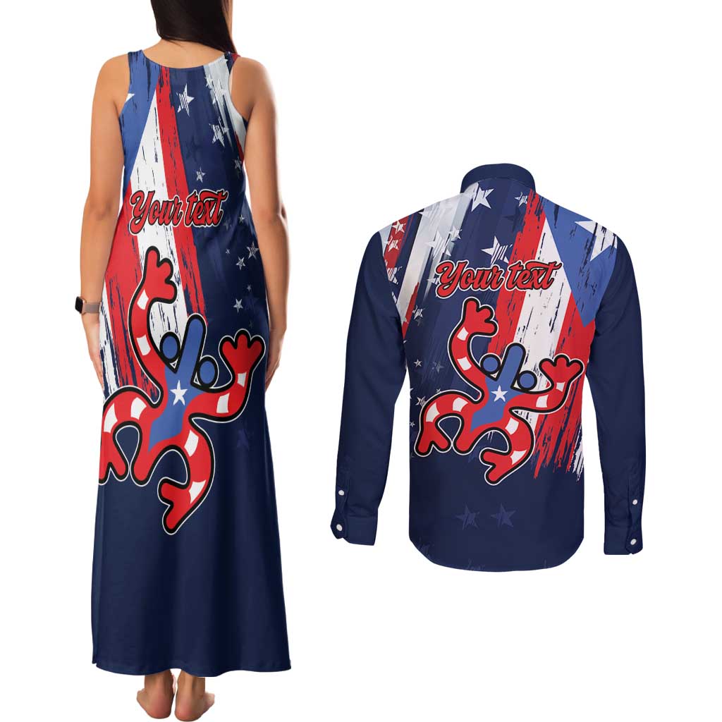Personalized Puerto Rico American Couples Matching Tank Maxi Dress and Long Sleeve Button Shirt Boricua Taino Frog