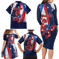 Personalized Puerto Rico American Family Matching Long Sleeve Bodycon Dress and Hawaiian Shirt Boricua Taino Frog