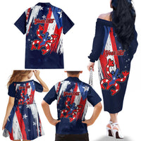 Personalized Puerto Rico American Family Matching Off The Shoulder Long Sleeve Dress and Hawaiian Shirt Boricua Taino Frog