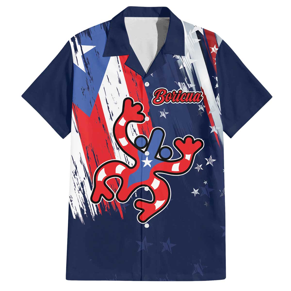 Personalized Puerto Rico American Family Matching Off The Shoulder Long Sleeve Dress and Hawaiian Shirt Boricua Taino Frog