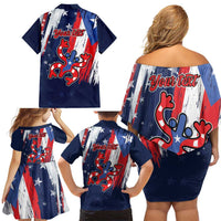 Personalized Puerto Rico American Family Matching Off Shoulder Short Dress and Hawaiian Shirt Boricua Taino Frog