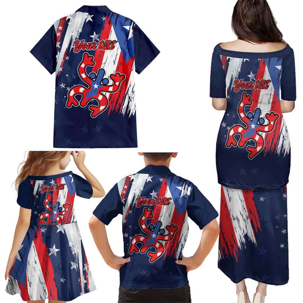Personalized Puerto Rico American Family Matching Puletasi and Hawaiian Shirt Boricua Taino Frog