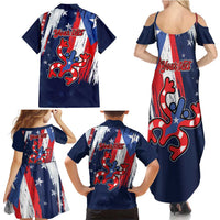 Personalized Puerto Rico American Family Matching Summer Maxi Dress and Hawaiian Shirt Boricua Taino Frog