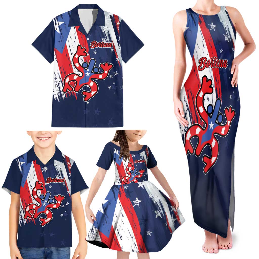 Personalized Puerto Rico American Family Matching Tank Maxi Dress and Hawaiian Shirt Boricua Taino Frog