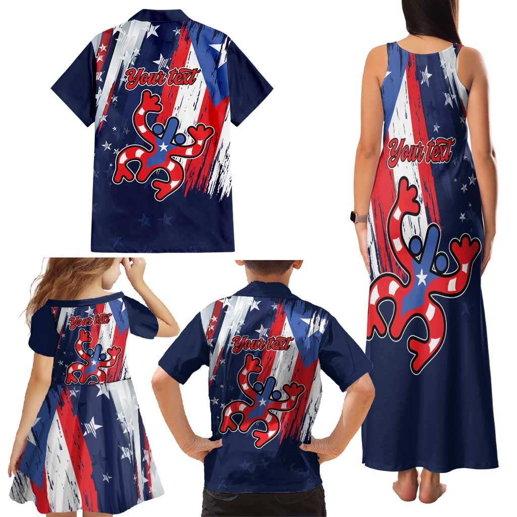 Personalized Puerto Rico American Family Matching Tank Maxi Dress and Hawaiian Shirt Boricua Taino Frog