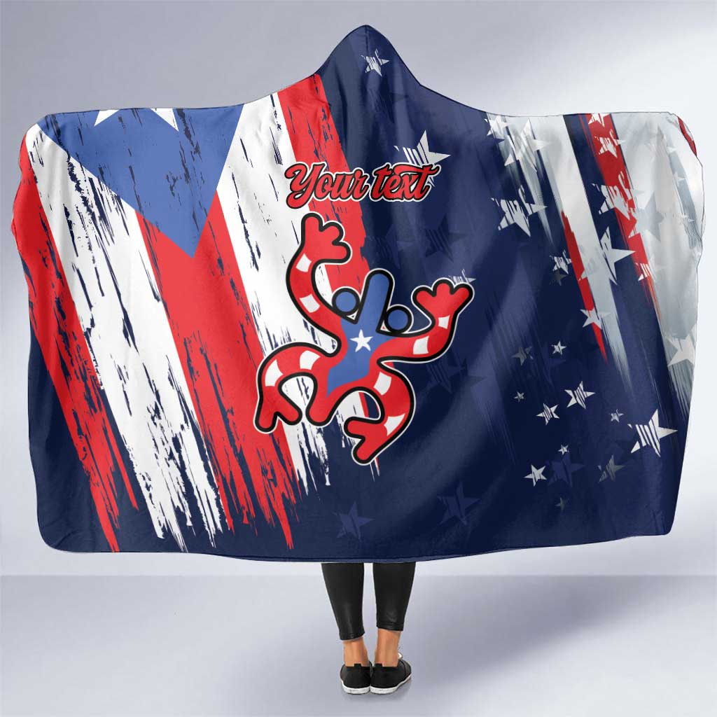Personalized Puerto Rico American Hooded Blanket Boricua Taino Frog