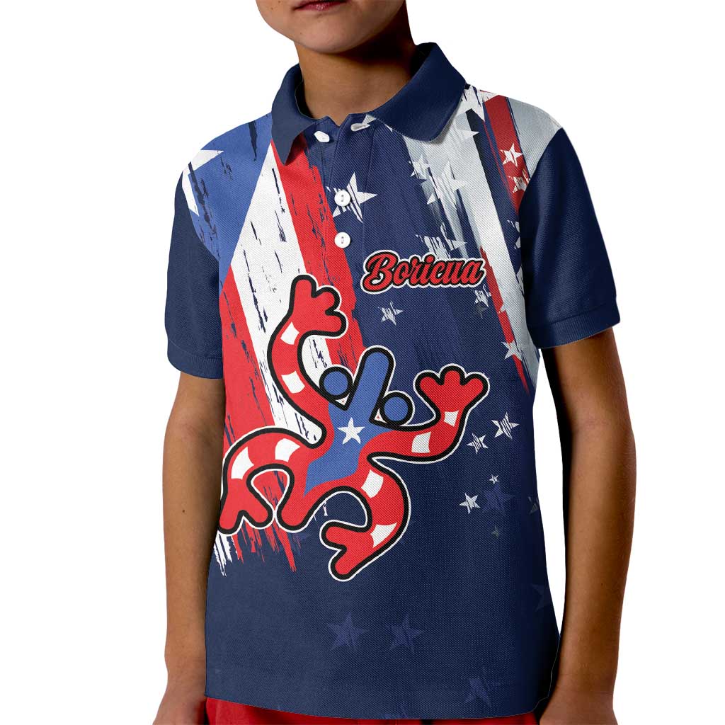 Personalized Puerto Rico American Kid Polo Shirt Boricua Taino Frog