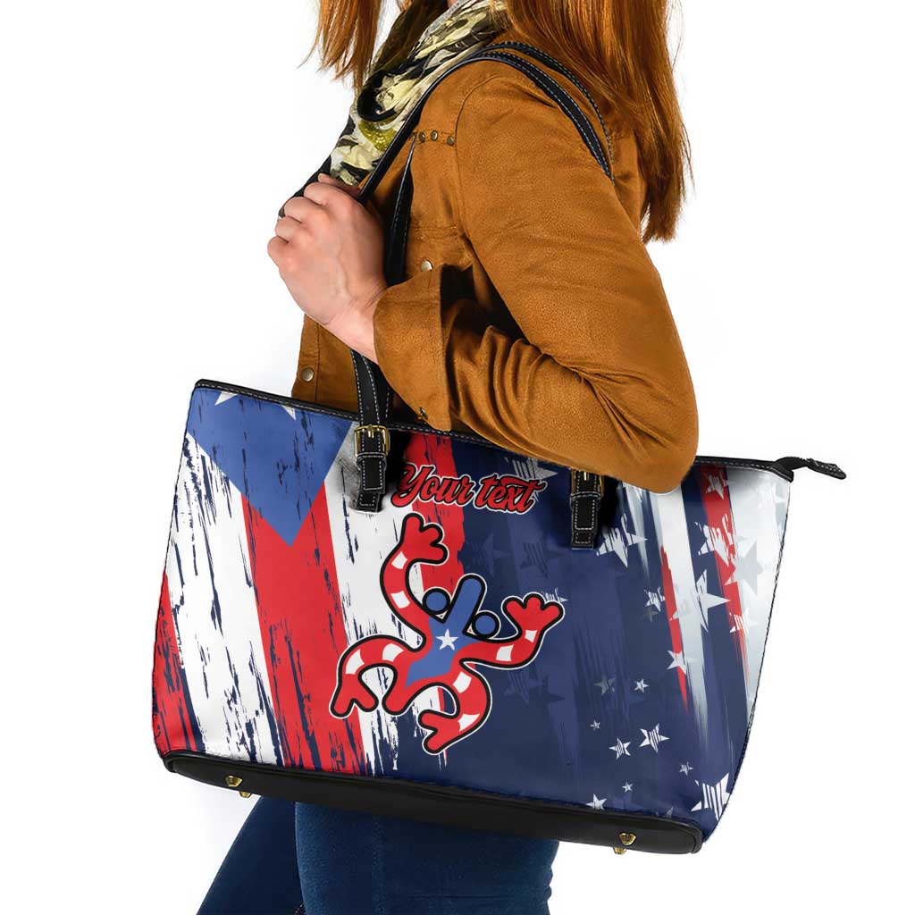 Personalized Puerto Rico American Leather Tote Bag Boricua Taino Frog
