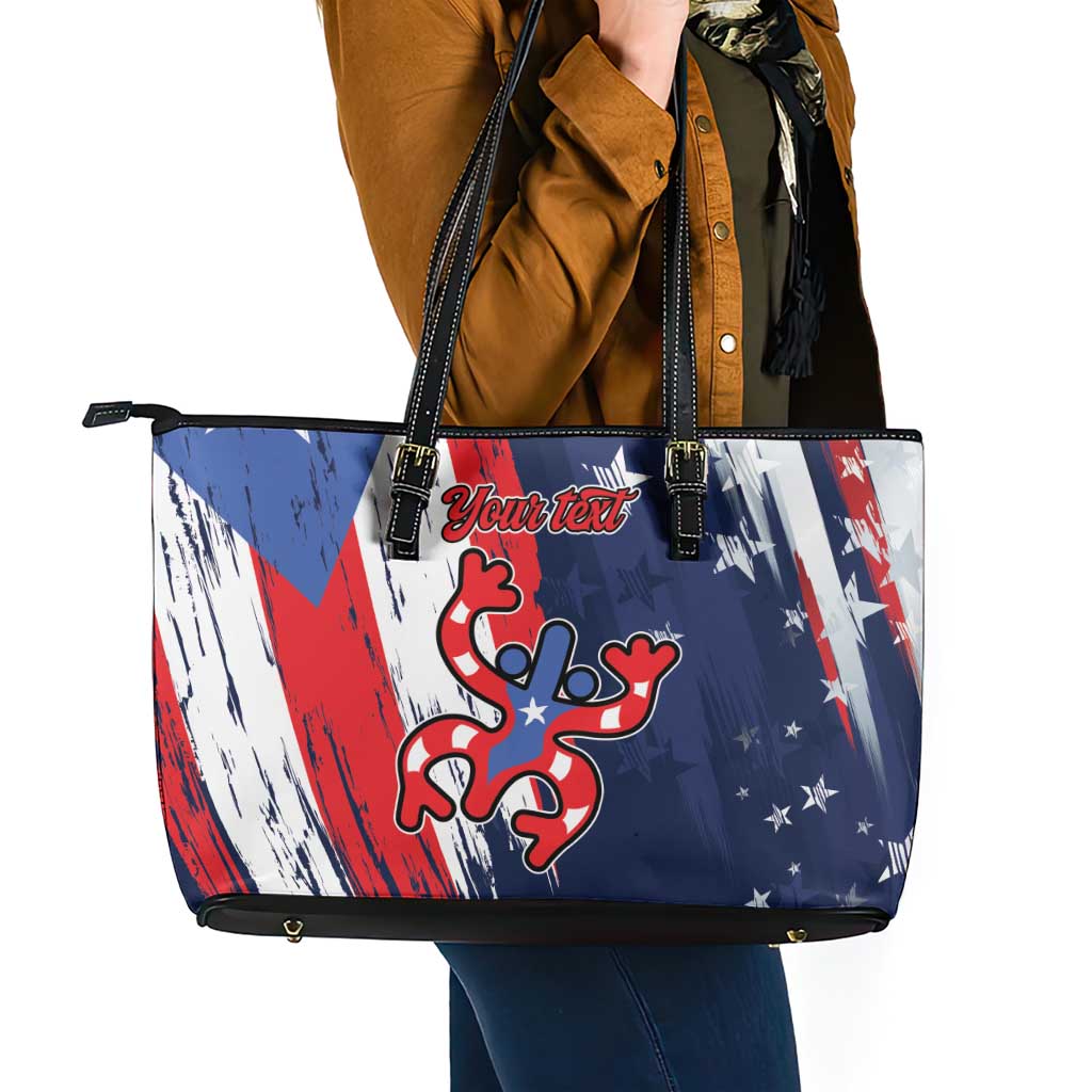 Personalized Puerto Rico American Leather Tote Bag Boricua Taino Frog
