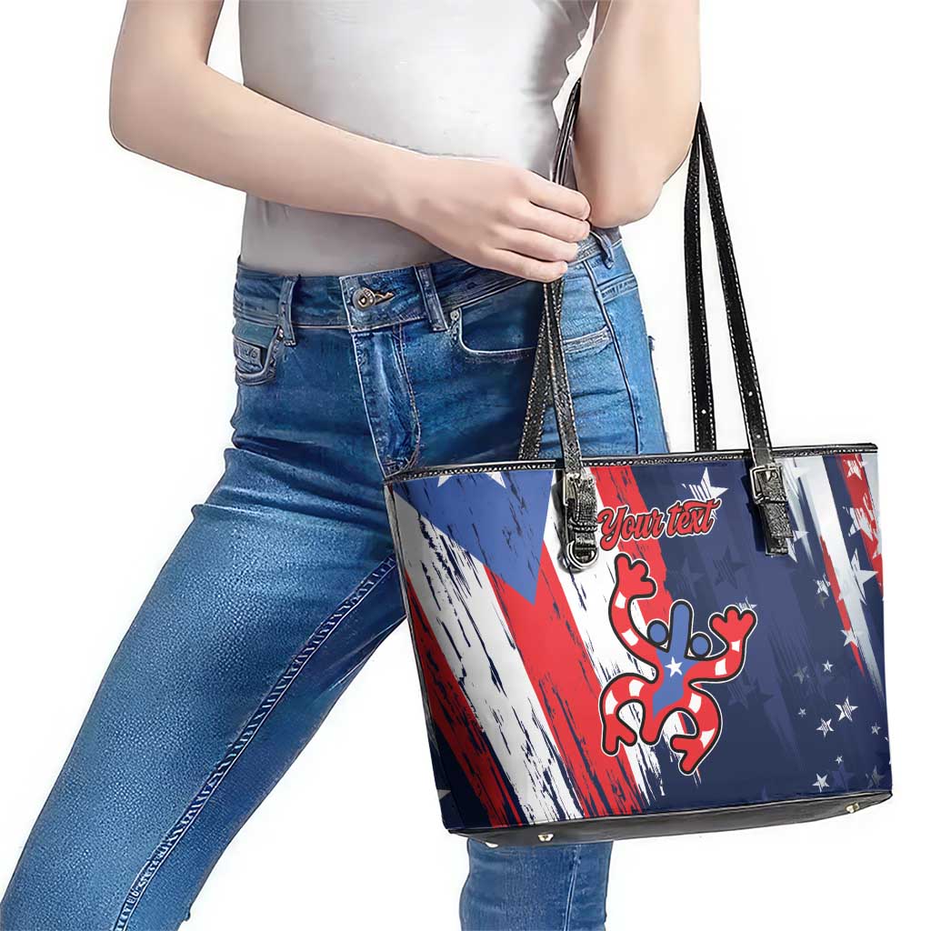 Personalized Puerto Rico American Leather Tote Bag Boricua Taino Frog