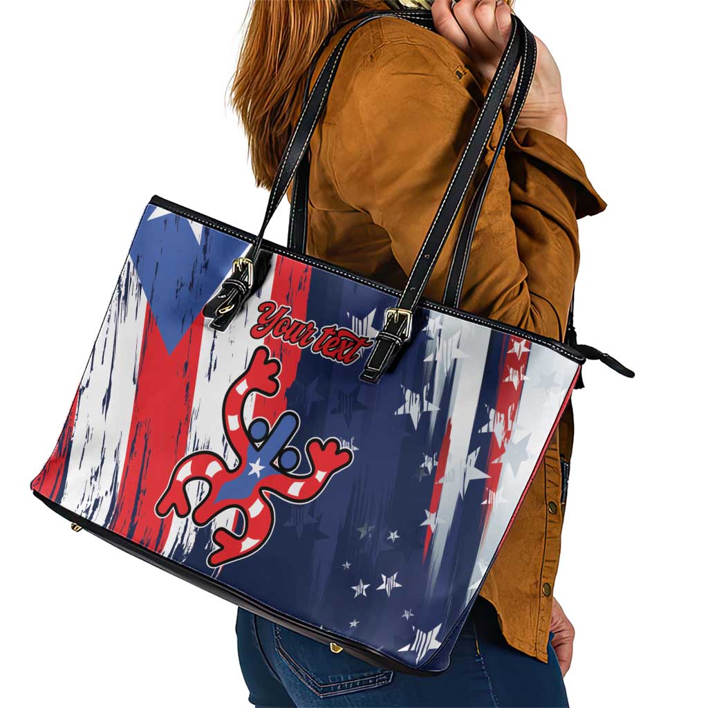 Personalized Puerto Rico American Leather Tote Bag Boricua Taino Frog