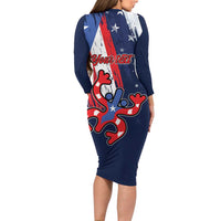 Personalized Puerto Rico American Long Sleeve Bodycon Dress Boricua Taino Frog