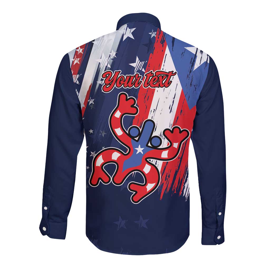 Personalized Puerto Rico American Long Sleeve Button Shirt Boricua Taino Frog