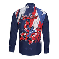 Personalized Puerto Rico American Long Sleeve Button Shirt Boricua Taino Frog