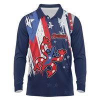 Personalized Puerto Rico American Long Sleeve Polo Shirt Boricua Taino Frog