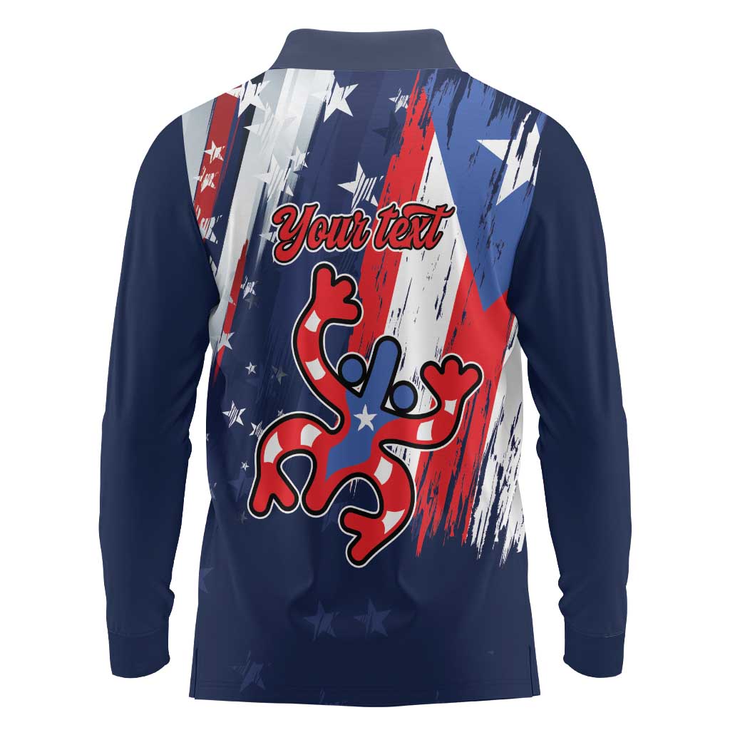 Personalized Puerto Rico American Long Sleeve Polo Shirt Boricua Taino Frog