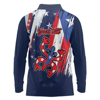 Personalized Puerto Rico American Long Sleeve Polo Shirt Boricua Taino Frog