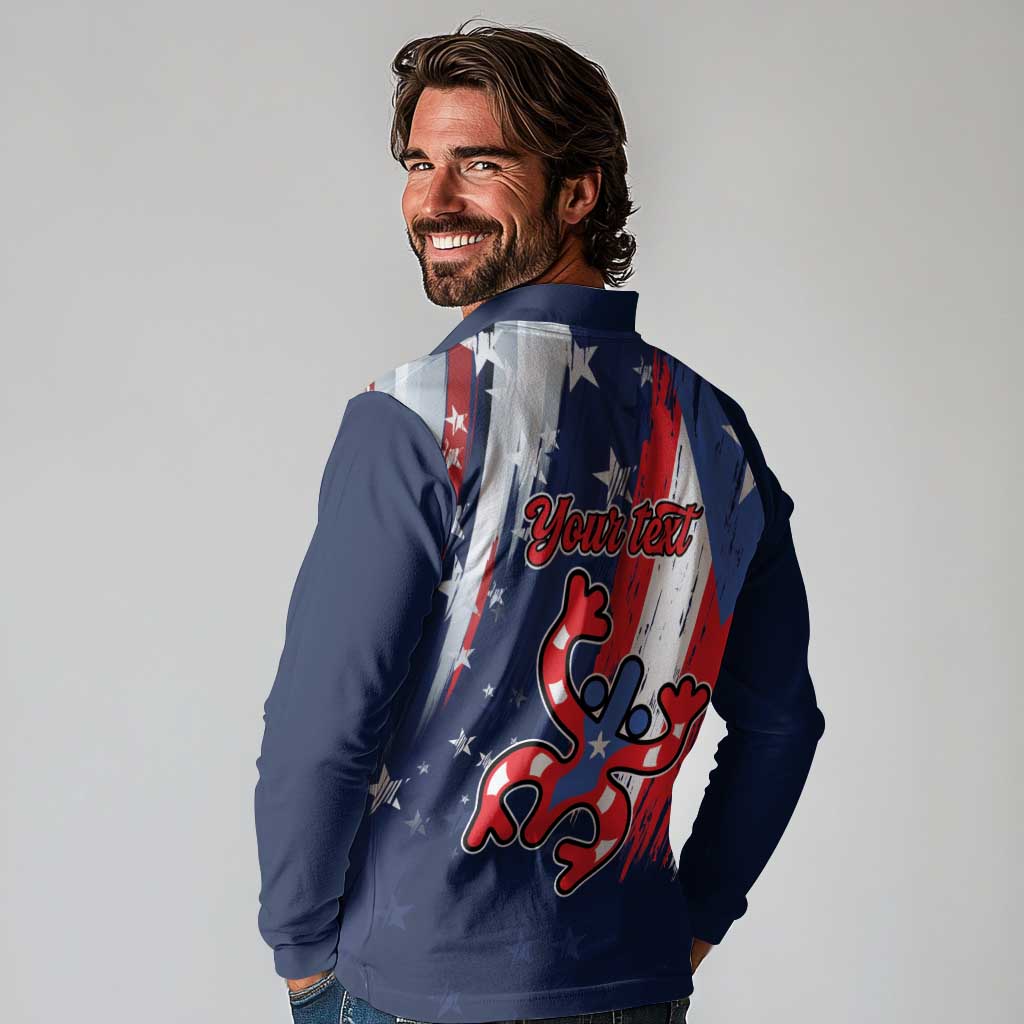 Personalized Puerto Rico American Long Sleeve Polo Shirt Boricua Taino Frog