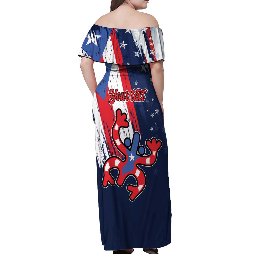 Personalized Puerto Rico American Off Shoulder Maxi Dress Boricua Taino Frog