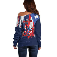 Personalized Puerto Rico American Off Shoulder Sweater Boricua Taino Frog
