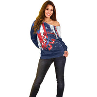 Personalized Puerto Rico American Off Shoulder Sweater Boricua Taino Frog