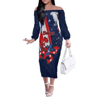 Personalized Puerto Rico American Off The Shoulder Long Sleeve Dress Boricua Taino Frog