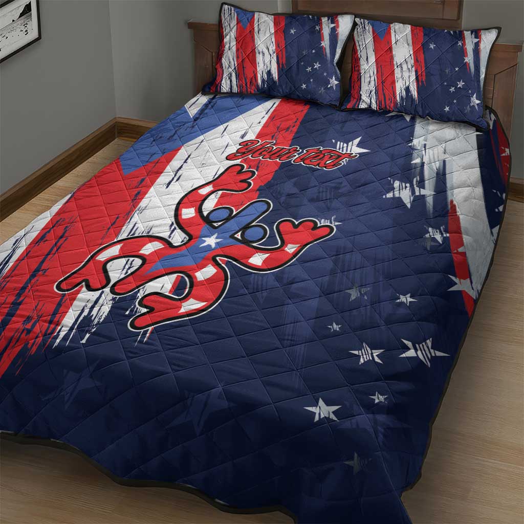 Personalized Puerto Rico American Quilt Bed Set Boricua Taino Frog
