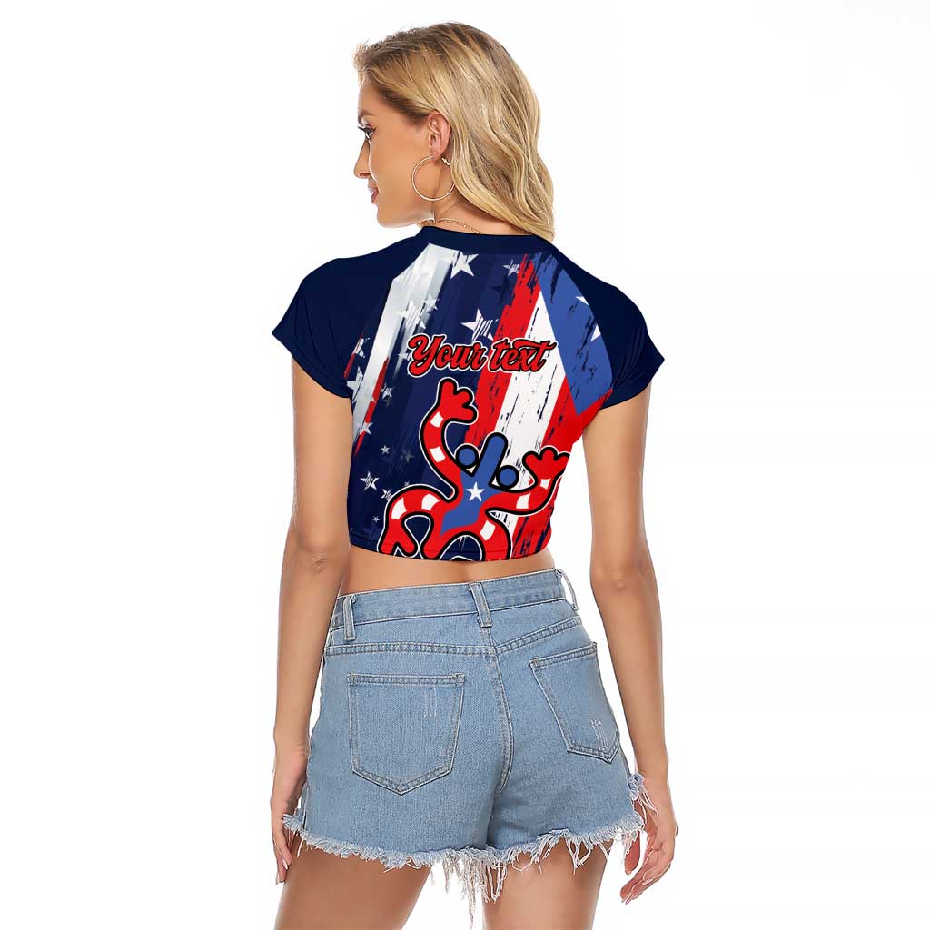 Personalized Puerto Rico American Raglan Cropped T Shirt Boricua Taino Frog