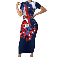Personalized Puerto Rico American Short Sleeve Bodycon Dress Boricua Taino Frog