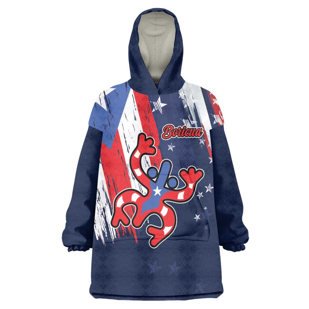 Personalized Puerto Rico American Wearable Blanket Hoodie Boricua Taino Frog