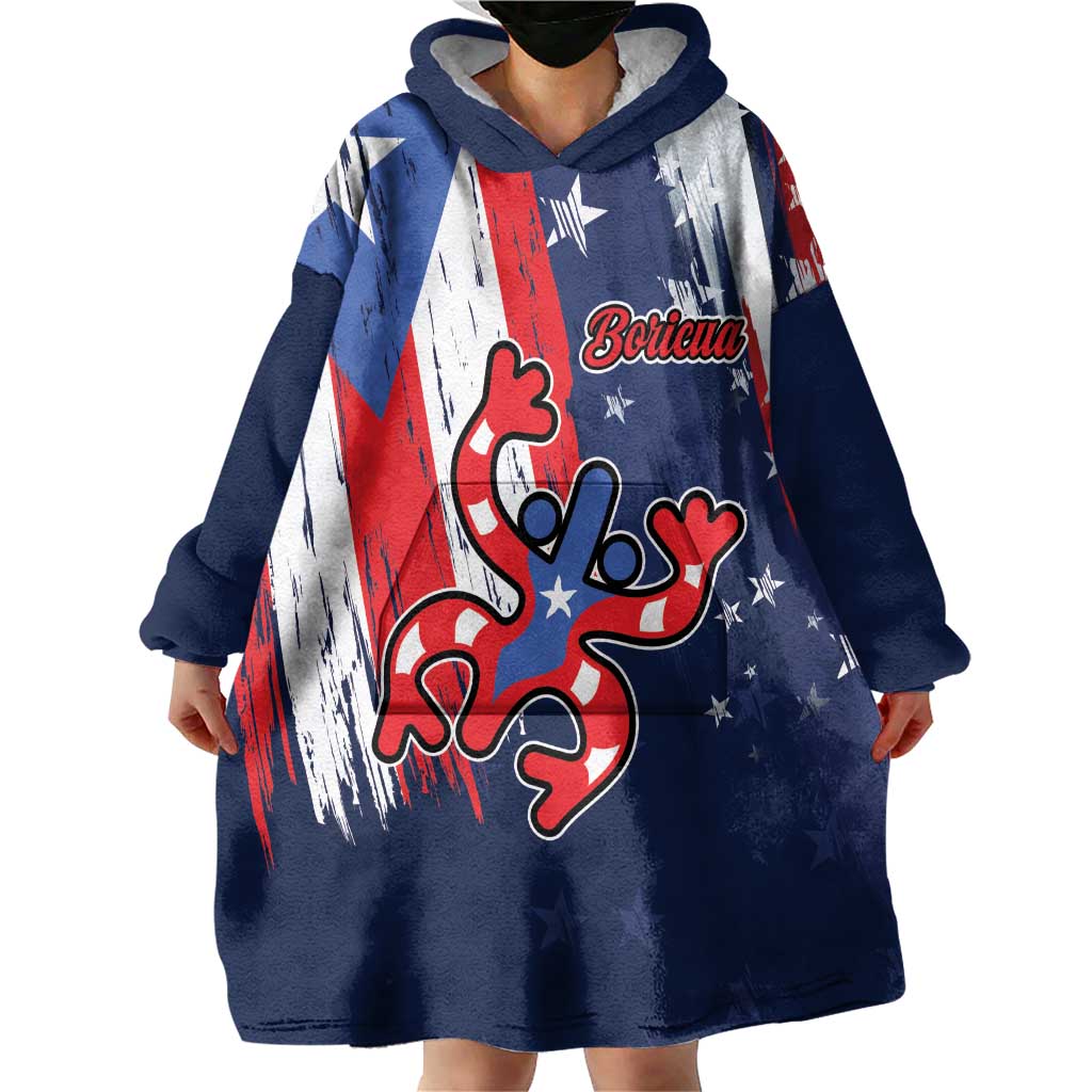Personalized Puerto Rico American Wearable Blanket Hoodie Boricua Taino Frog