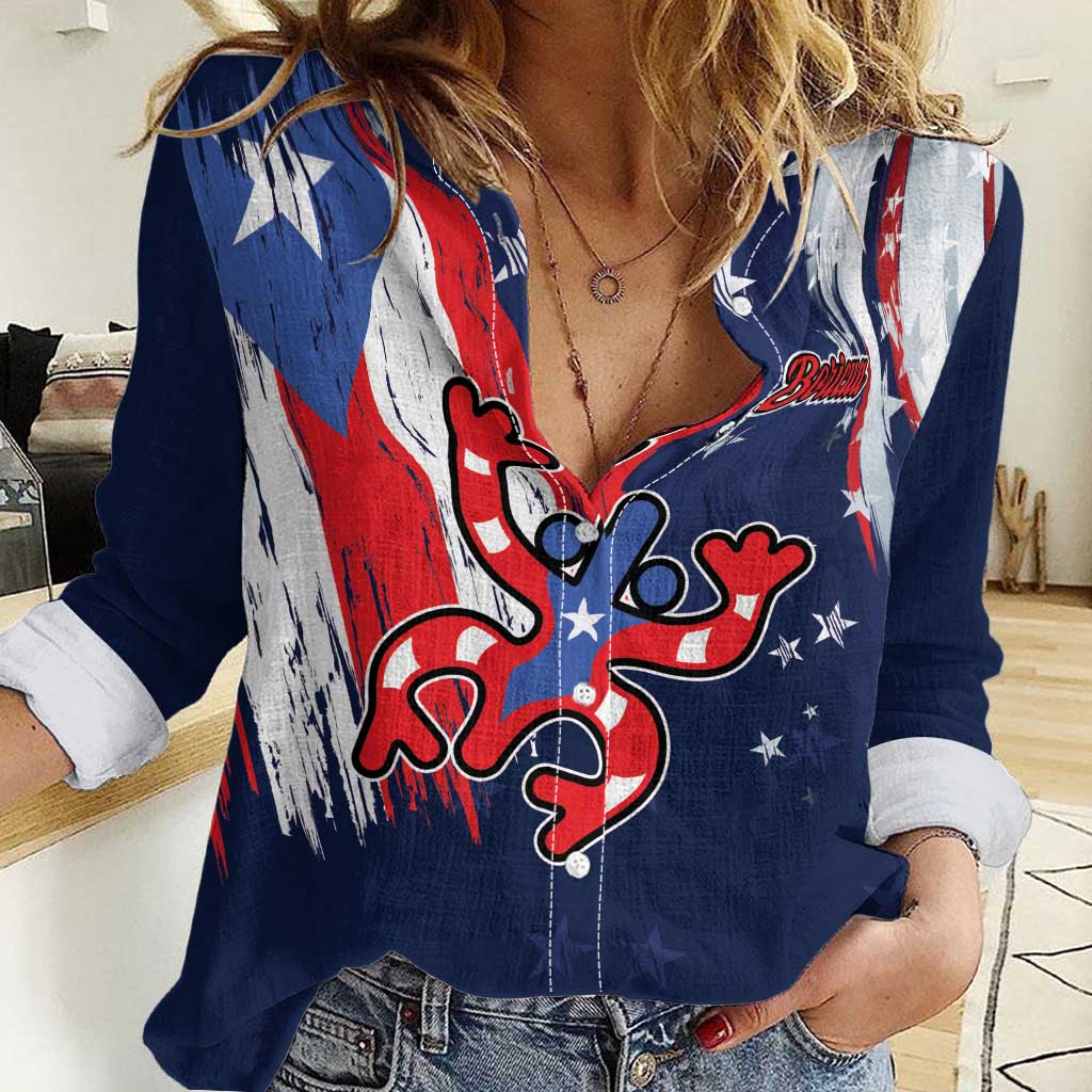 Personalized Puerto Rico American Women Casual Shirt Boricua Taino Frog