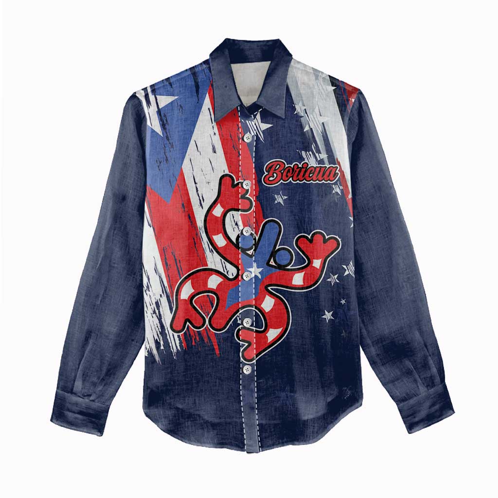 Personalized Puerto Rico American Women Casual Shirt Boricua Taino Frog
