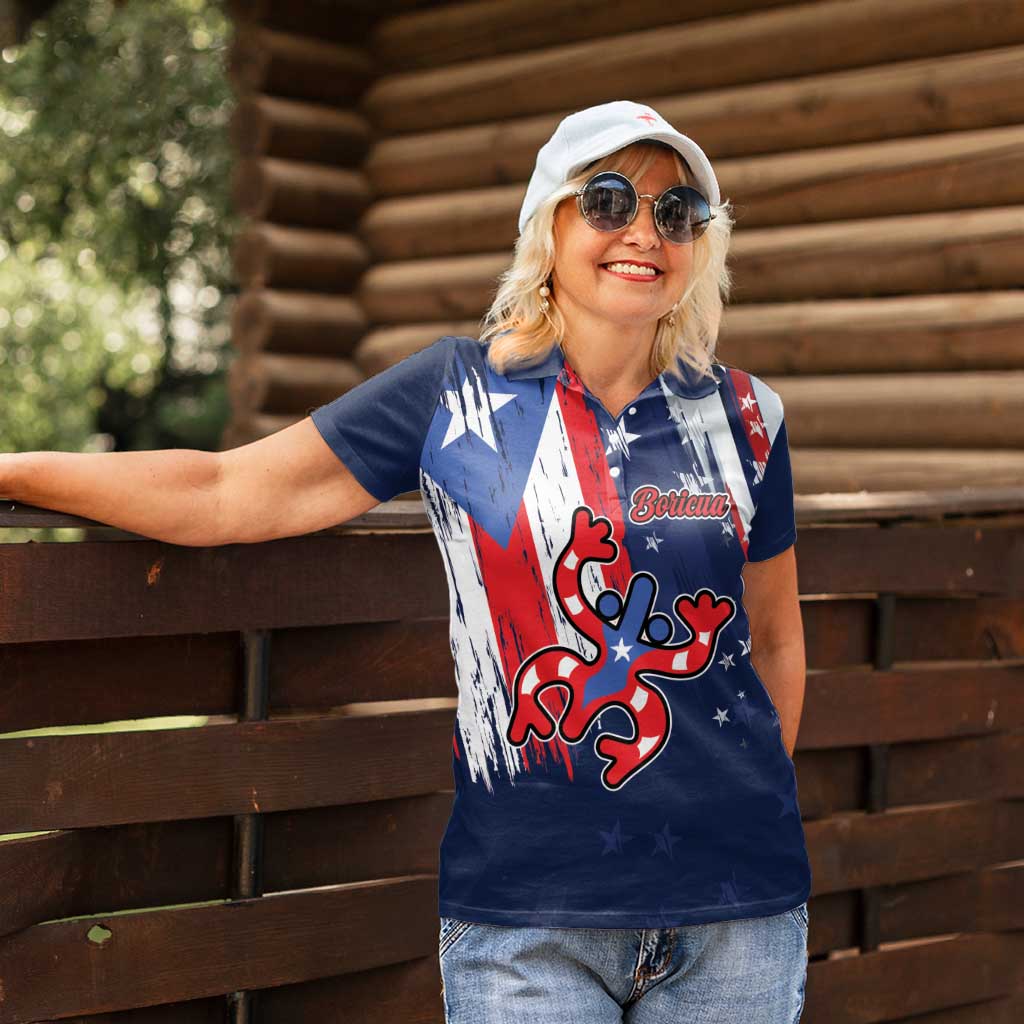 Personalized Puerto Rico American Women Polo Shirt Boricua Taino Frog