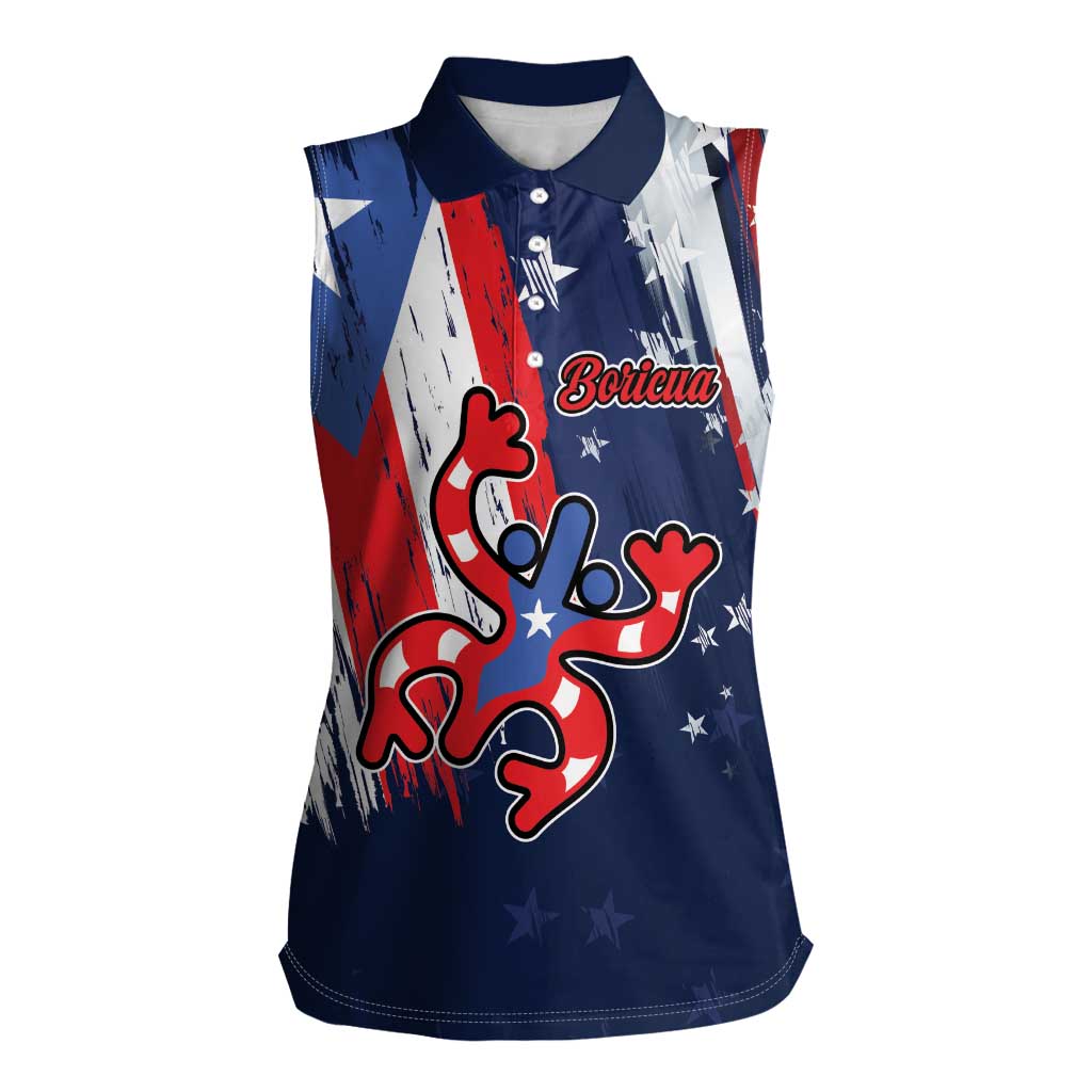 Personalized Puerto Rico American Women Sleeveless Polo Shirt Boricua Taino Frog