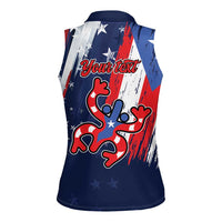 Personalized Puerto Rico American Women Sleeveless Polo Shirt Boricua Taino Frog