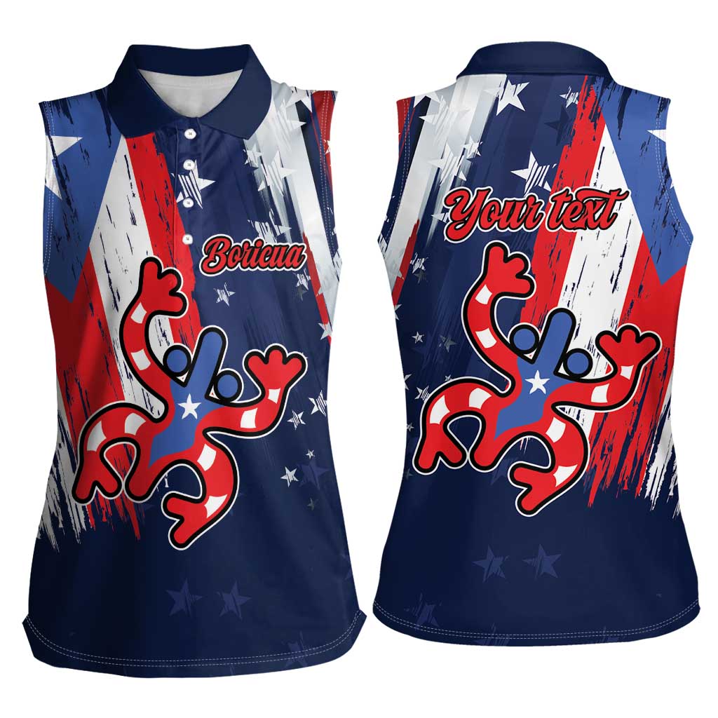 Personalized Puerto Rico American Women Sleeveless Polo Shirt Boricua Taino Frog