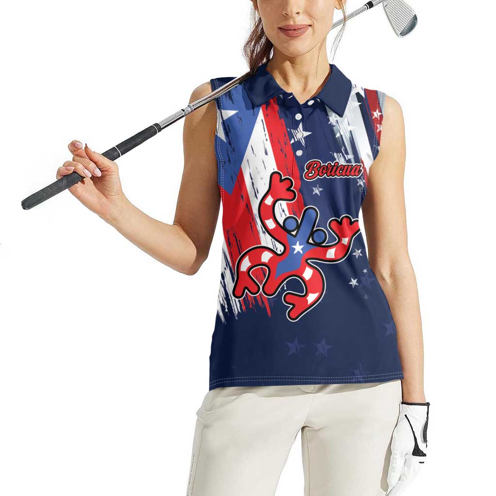 Personalized Puerto Rico American Women Sleeveless Polo Shirt Boricua Taino Frog