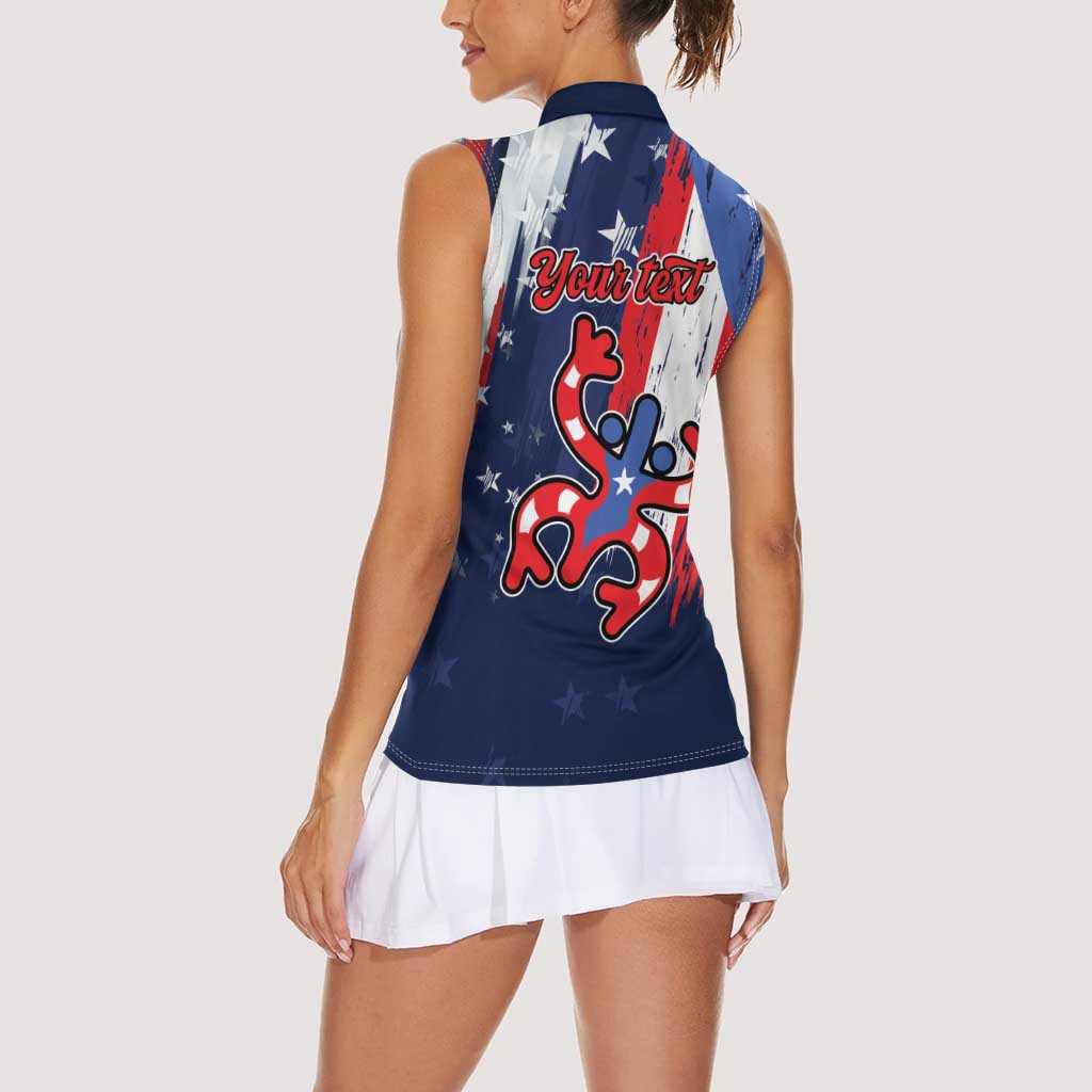 Personalized Puerto Rico American Women Sleeveless Polo Shirt Boricua Taino Frog