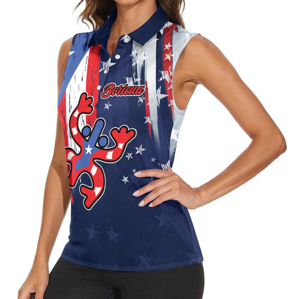 Personalized Puerto Rico American Women Sleeveless Polo Shirt Boricua Taino Frog