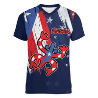 Personalized Puerto Rico American Women V-Neck T-Shirt Boricua Taino Frog