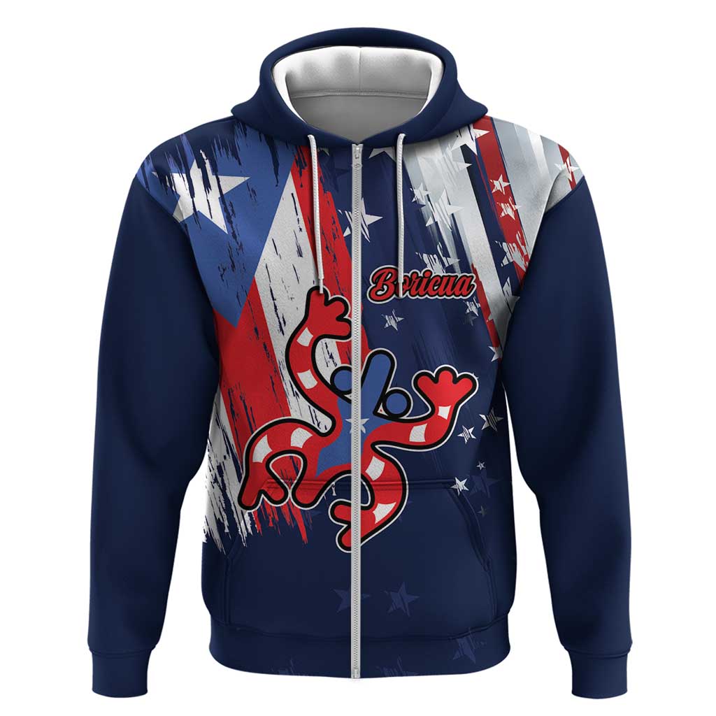 Personalized Puerto Rico American Zip Hoodie Boricua Taino Frog