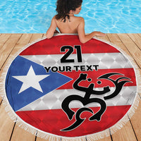 Puerto Rico Football Custom Beach Blanket Come On El Huracan Azul