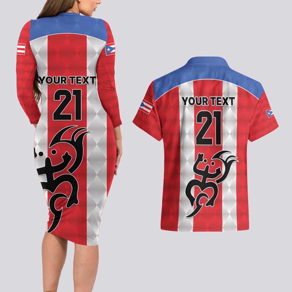 Puerto Rico Football Custom Couples Matching Long Sleeve Bodycon Dress and Hawaiian Shirt Come On El Huracan Azul