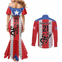 Puerto Rico Football Custom Couples Matching Mermaid Dress and Long Sleeve Button Shirt Come On El Huracan Azul